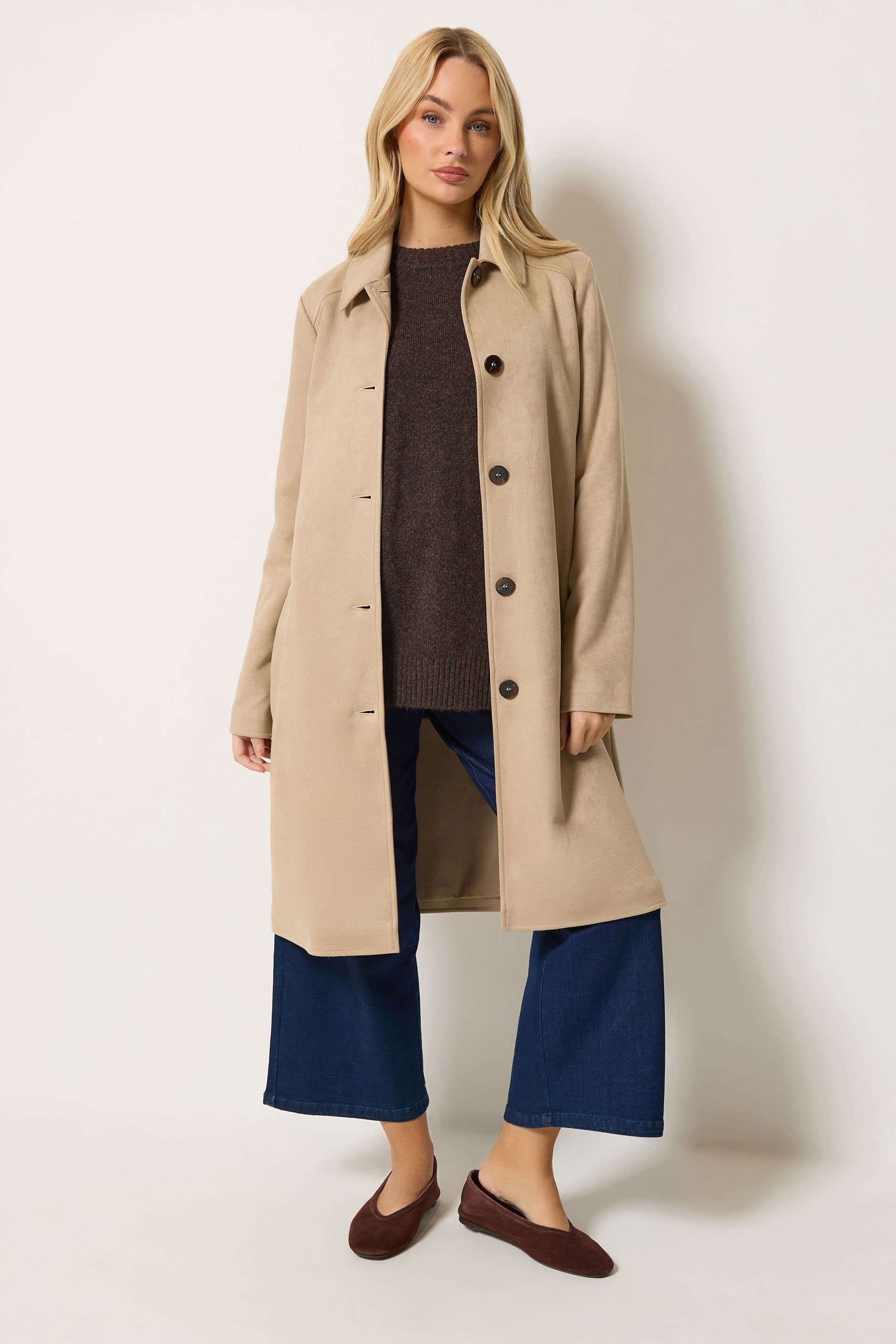 M&Co M&Co Women's Faux Suede Midi Trench Coat in Nude