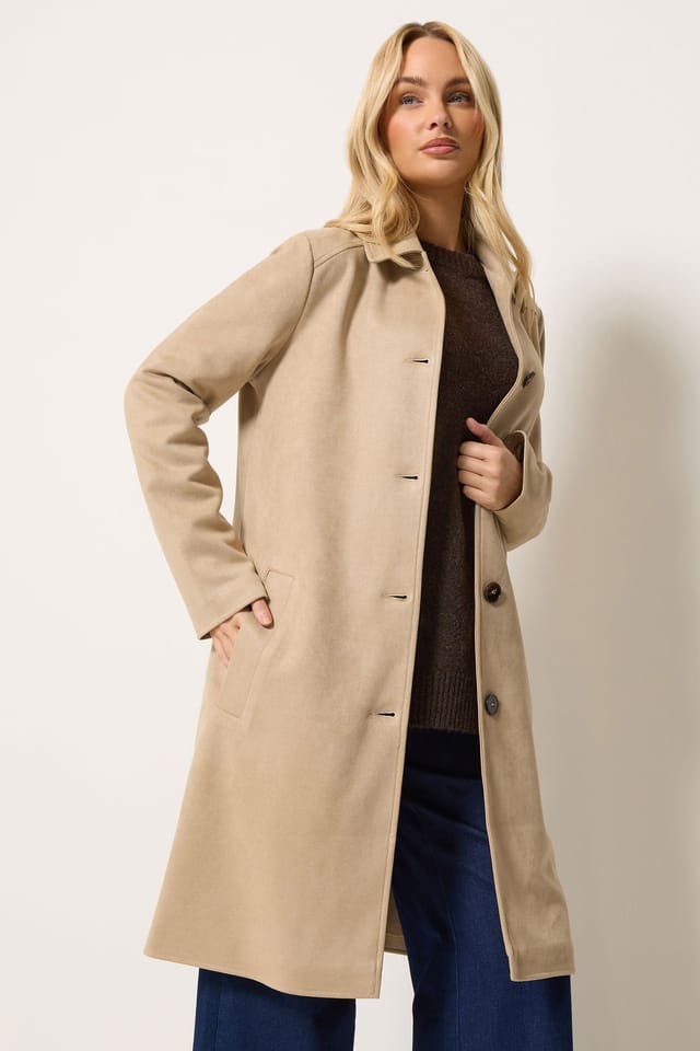 M&Co M&Co Women's Faux Suede Midi Trench Coat in Nude - 2