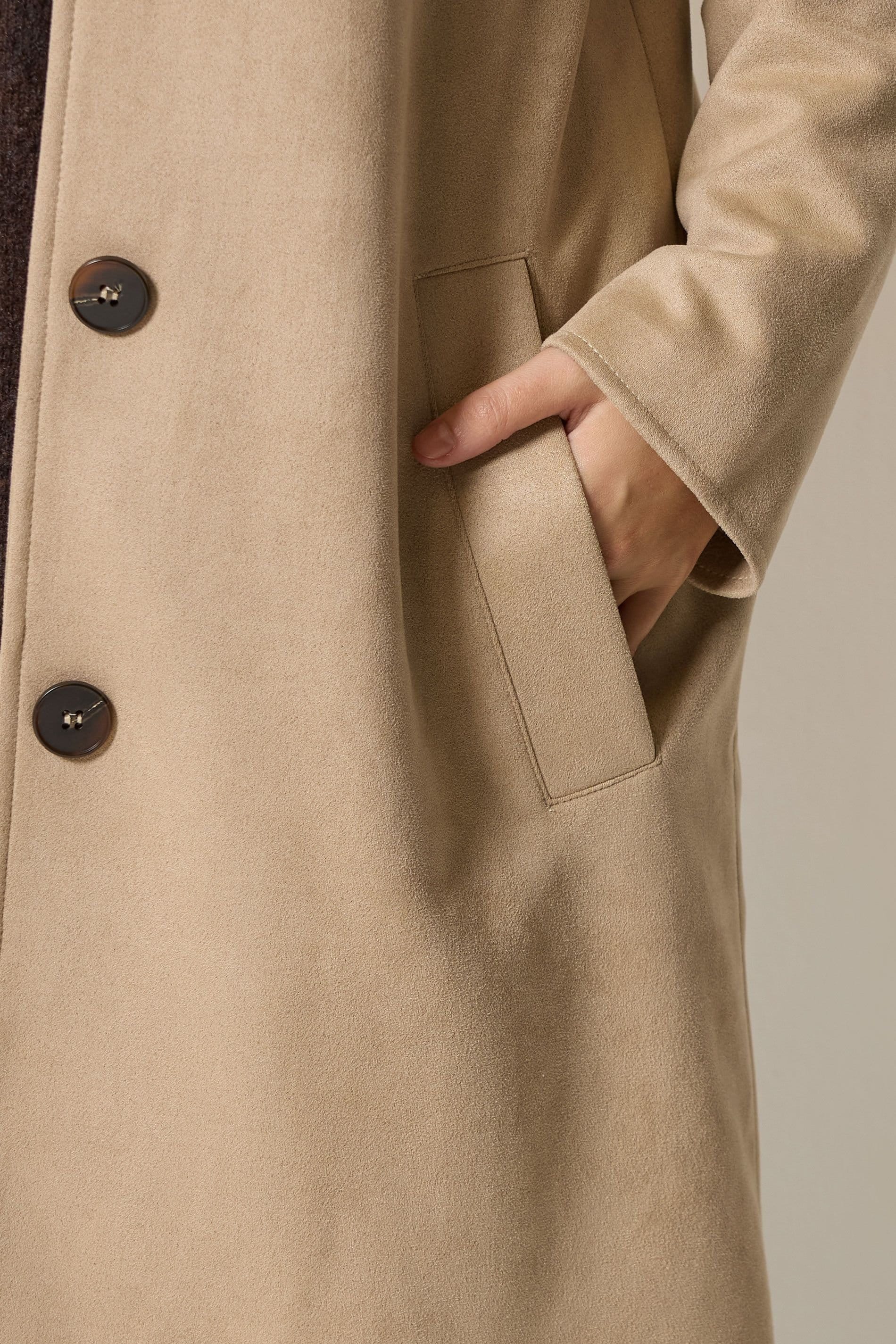 M&Co M&Co Women's Faux Suede Midi Trench Coat in Nude - 4