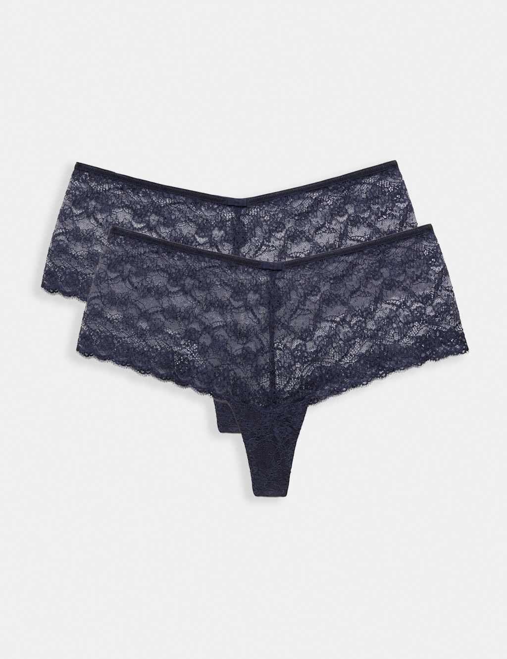 Marks & Spencer M&S 2 Pack Ida Lace High Rise Knicker Shorts Nightshade