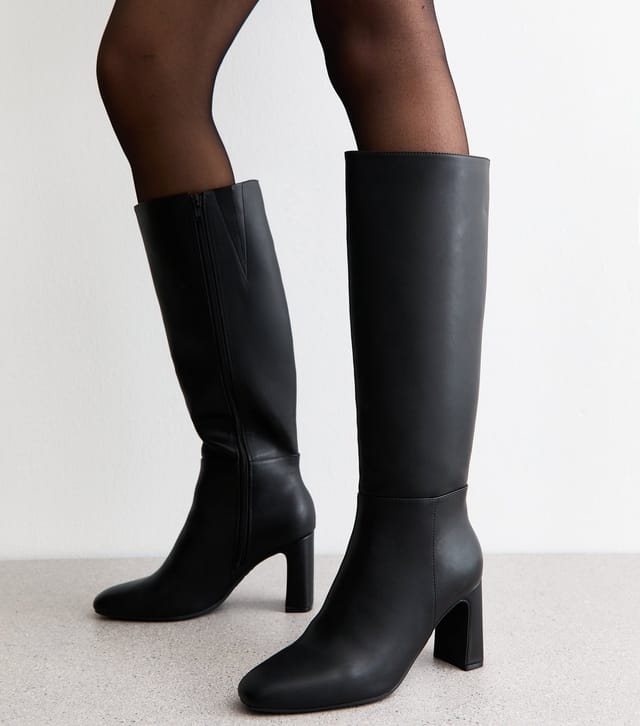 New Look Women's Extra Calf Fit Black Faux Leather Heeled Boots Vegan New Look - 2