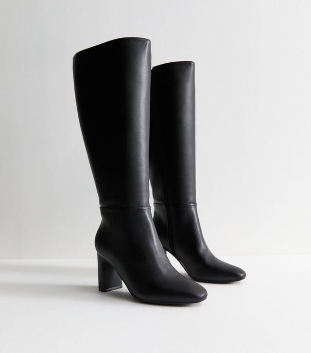 New Look Women's Extra Calf Fit Black Faux Leather Heeled Boots Vegan New Look - 3