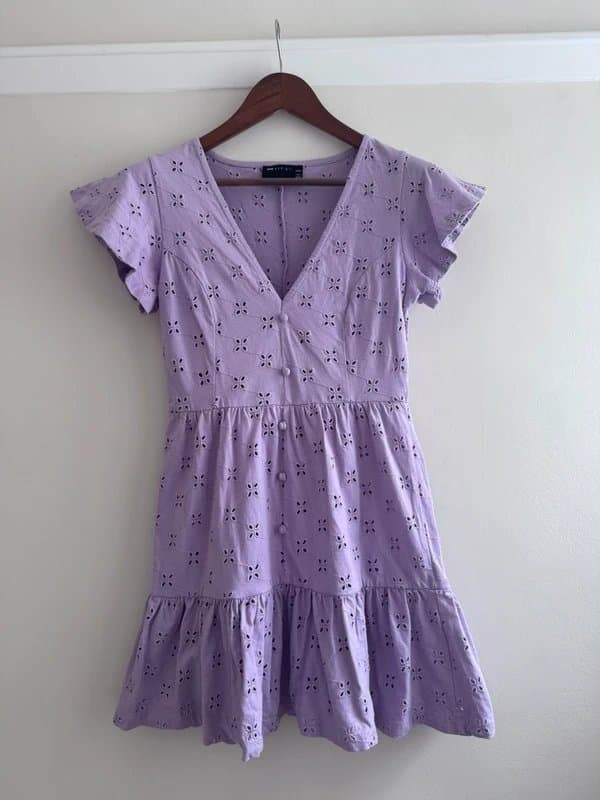 ASOS Design Lilac Embroidery Frill Petite Dress