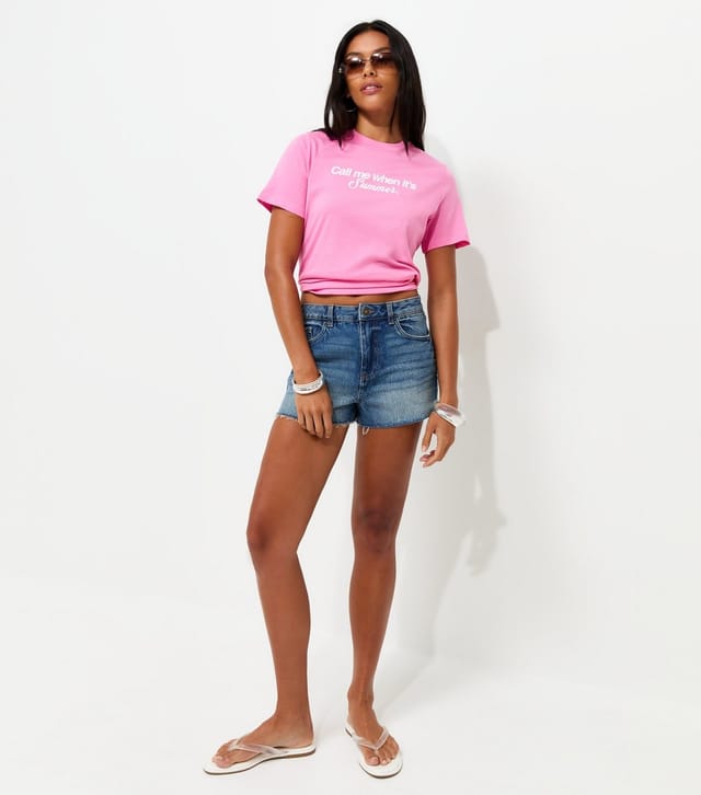 New Look Women's Bright Pink Cotton Call Me When Its Summer Print T-Shirt New Look - 3