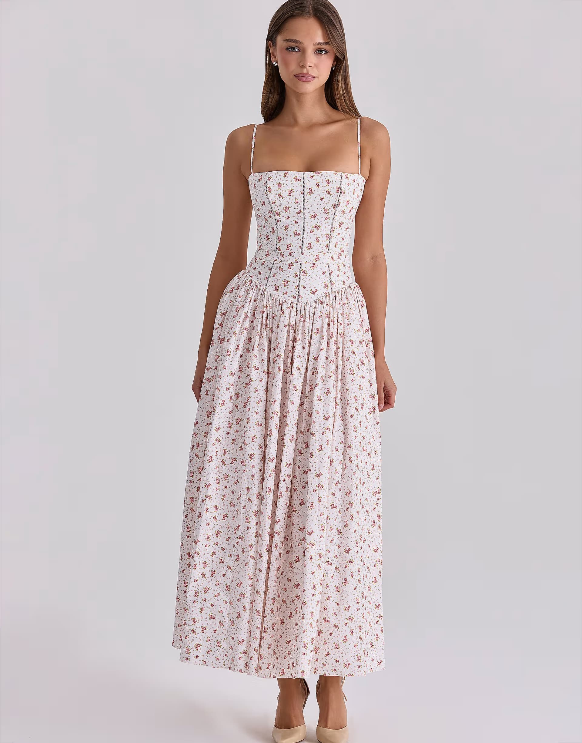 ASOS House of CB Ysabella white rose print cotton midi sundress in white rose print