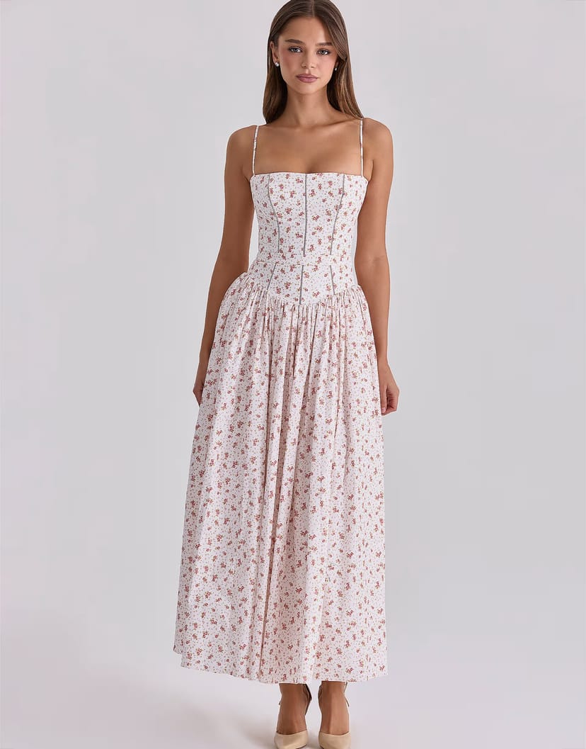 ASOS House of CB Ysabella white rose print cotton midi sundress in white rose print - 1