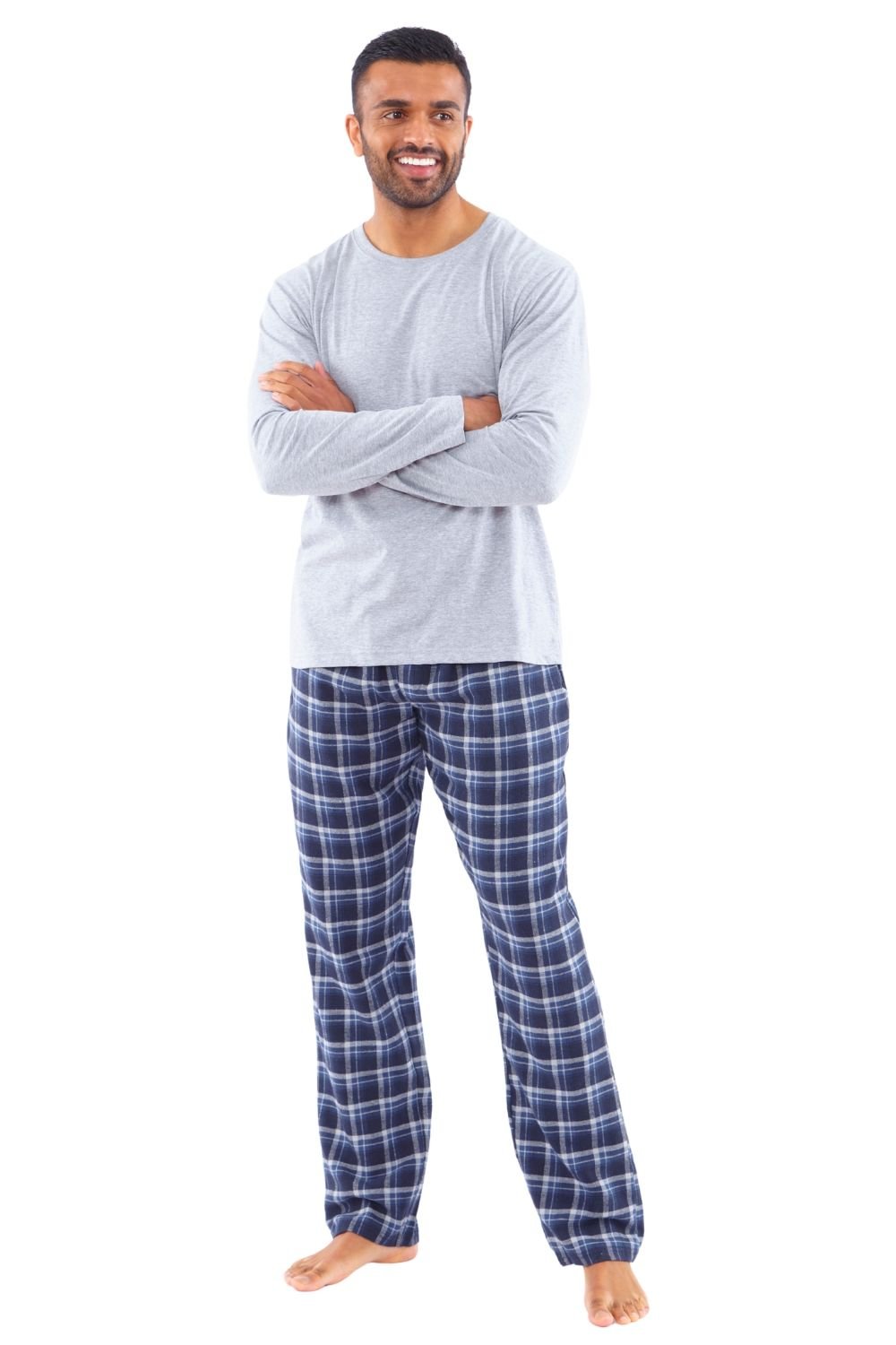 Just Essentials Just Essentials Men's Flannel Check Long Pyjama Set in Light Grey - 2