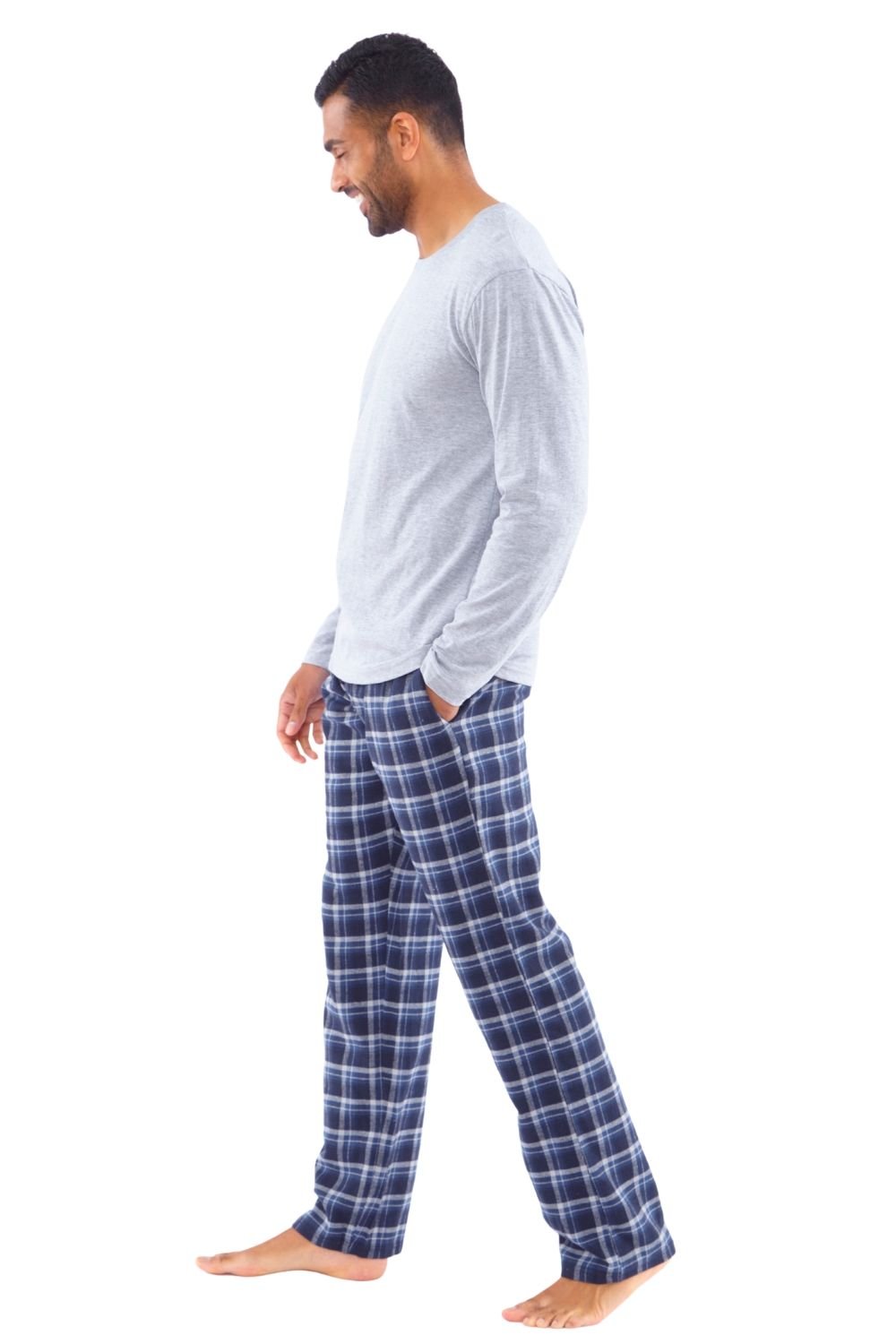 Just Essentials Just Essentials Men's Flannel Check Long Pyjama Set in Light Grey - 3