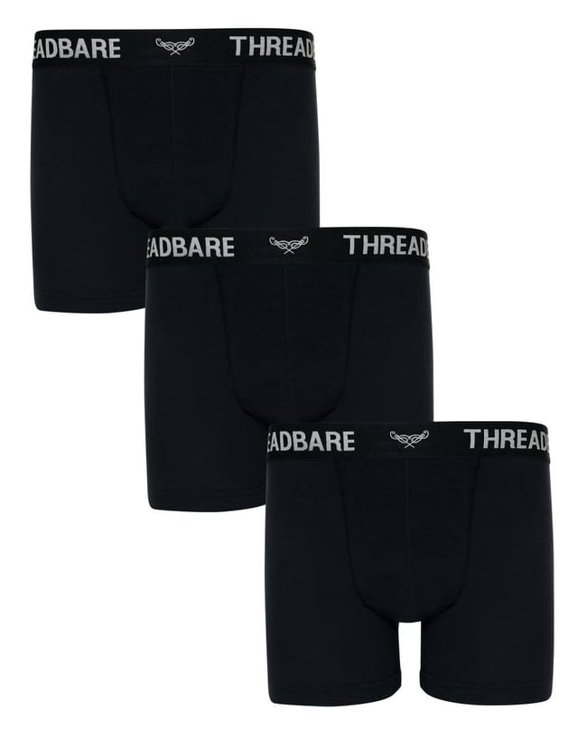 Threadbare Threadbare Men's 3-Pack 'Ernest' Hipster Fit Boxer Shorts in Black - 2