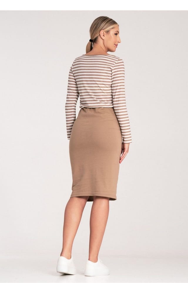 Love Lace Love Lace Women's Cotton Striped Long Sleeve Day Dress in Beige - 2