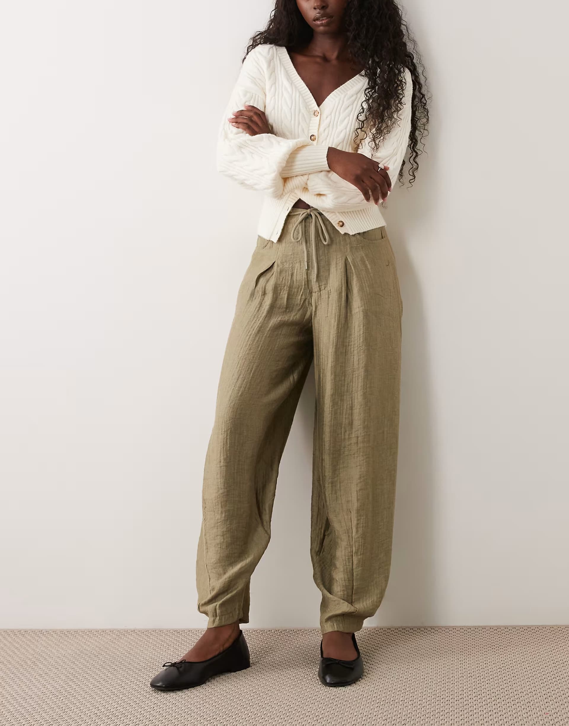 ASOS ASOS DESIGN textured drawstring waist balloon trouser in green