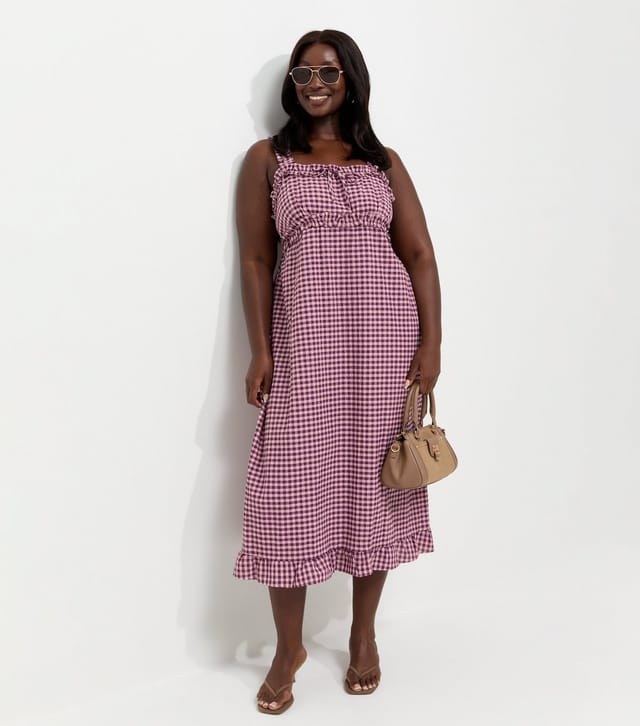 New Look Women's Plus Size Pink Frilly Gingham Midi Dress Curves New Look - 2