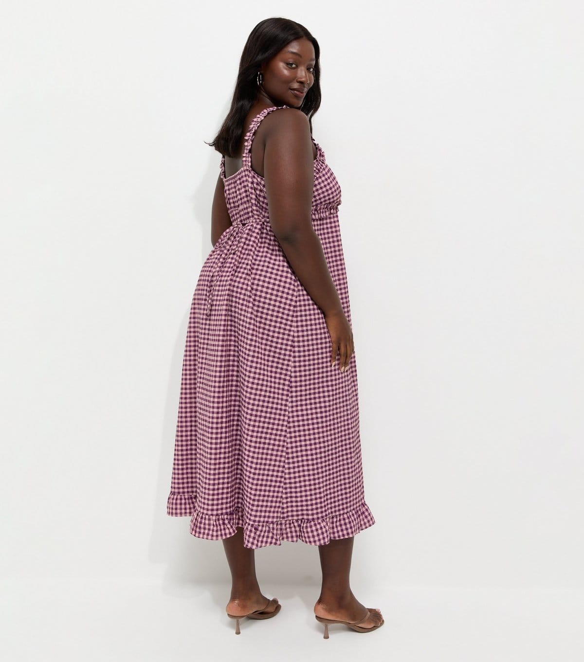 New Look Women's Plus Size Pink Frilly Gingham Midi Dress Curves New Look - 4
