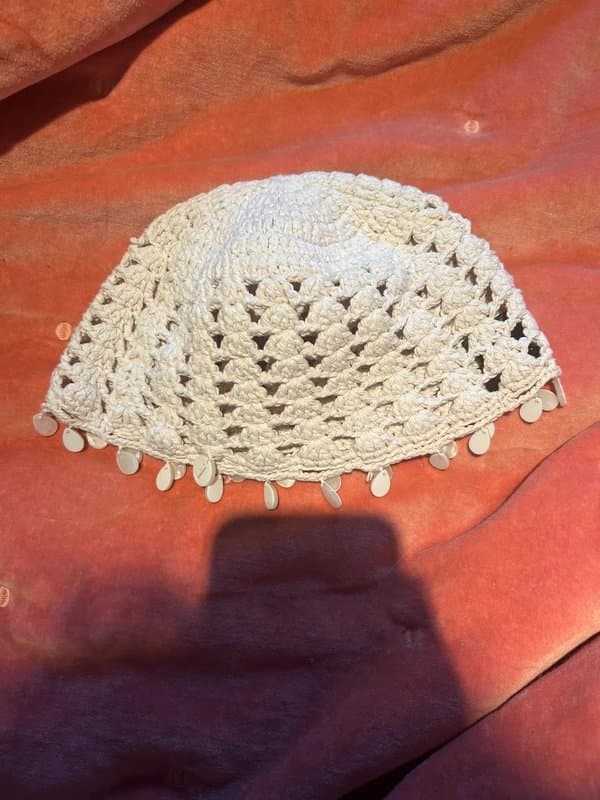 ELLE Cream Cotton Elle Skull Cap with Pearl Beads New