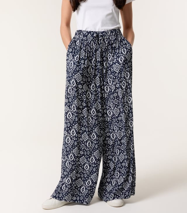 Blue Vanilla Women's Navy Printed Wide Leg Trousers Blue Vanilla New Look - 2