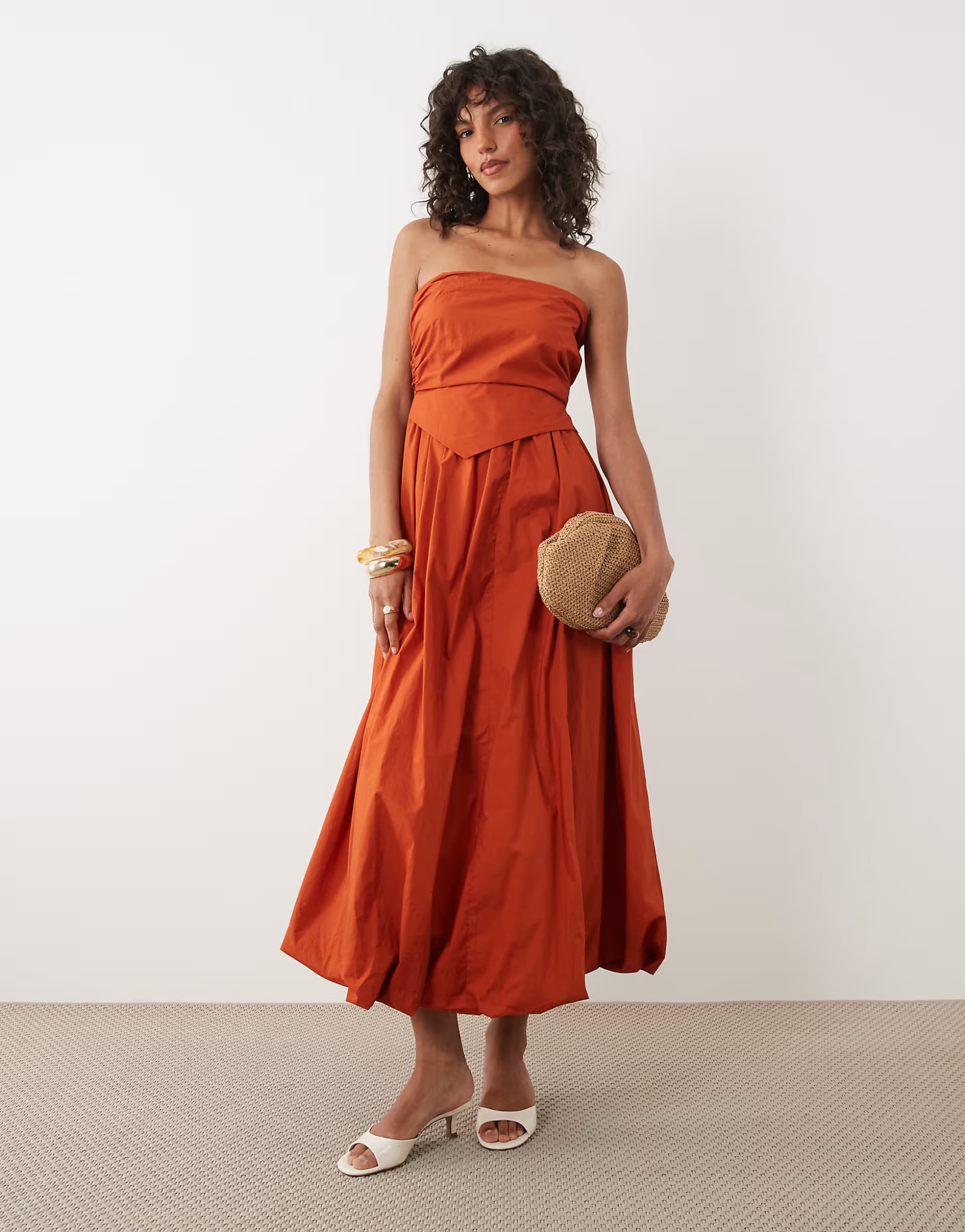 ASOS ASOS DESIGN bandeau ruched midi dress in rust