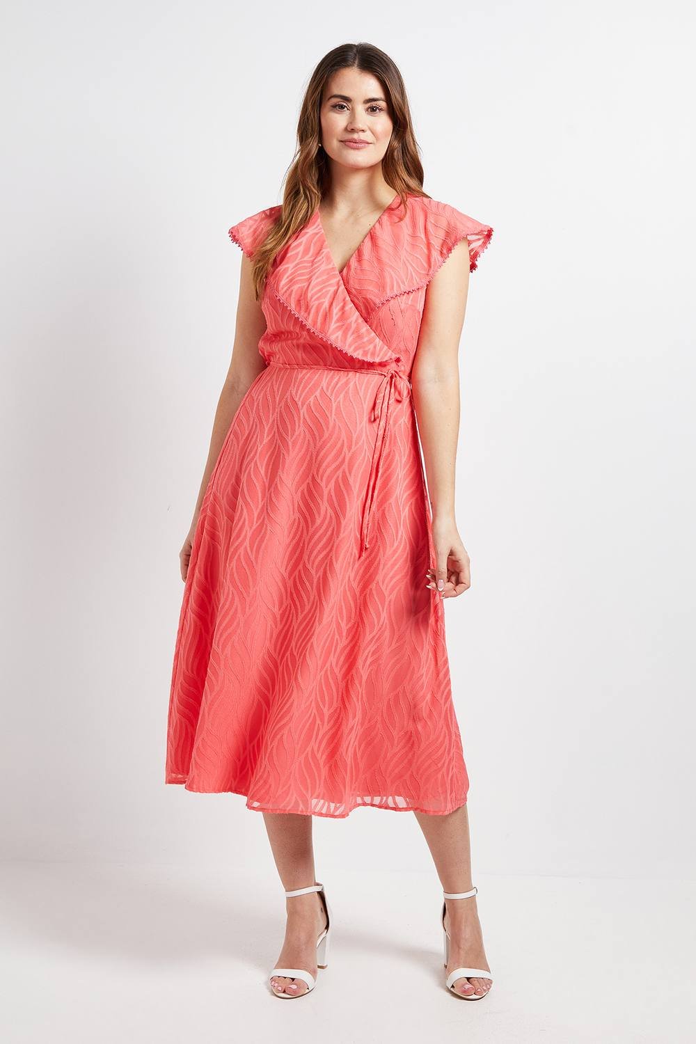 Wallis Wallis Women's Floral Burn Out Ruffle Midi Dress in Coral - 2
