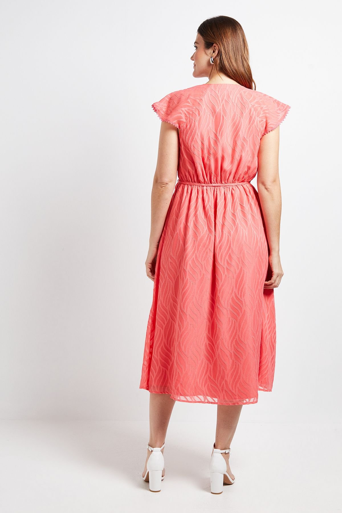 Wallis Wallis Women's Floral Burn Out Ruffle Midi Dress in Coral - 3