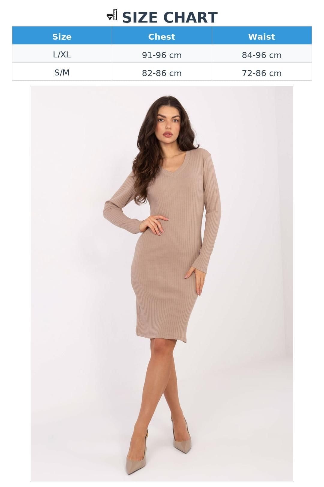 Love Lace Love Lace Women's Everyday Ribbed Cotton Pencil Dress with V Neck in Beige - 4