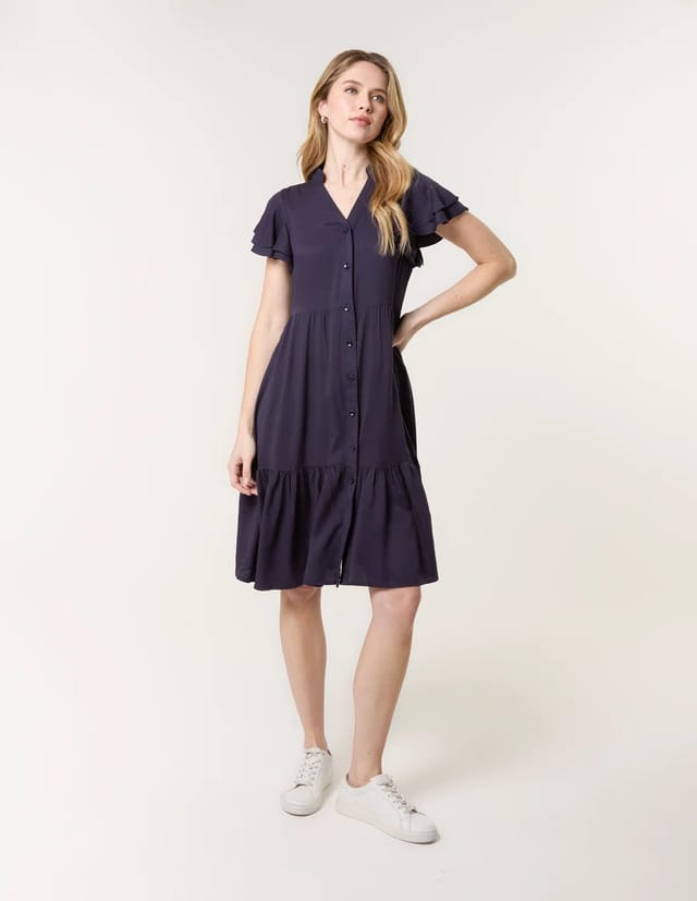 Blue Vanilla Angel Sleeve Button Front Midi Dress - 2