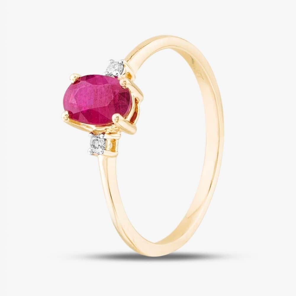 T.H.Baker T.H.Baker Women's 9ct Yellow Gold 0.60ct Oval Cut Ruby & 0.03ct Diamond Shoulder Set Solataire Ring THR40125-RD (YG)