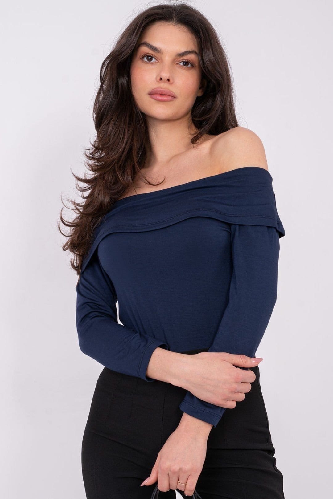 Love Lace Blue Viscose Off-Shoulder Fitted Blouse