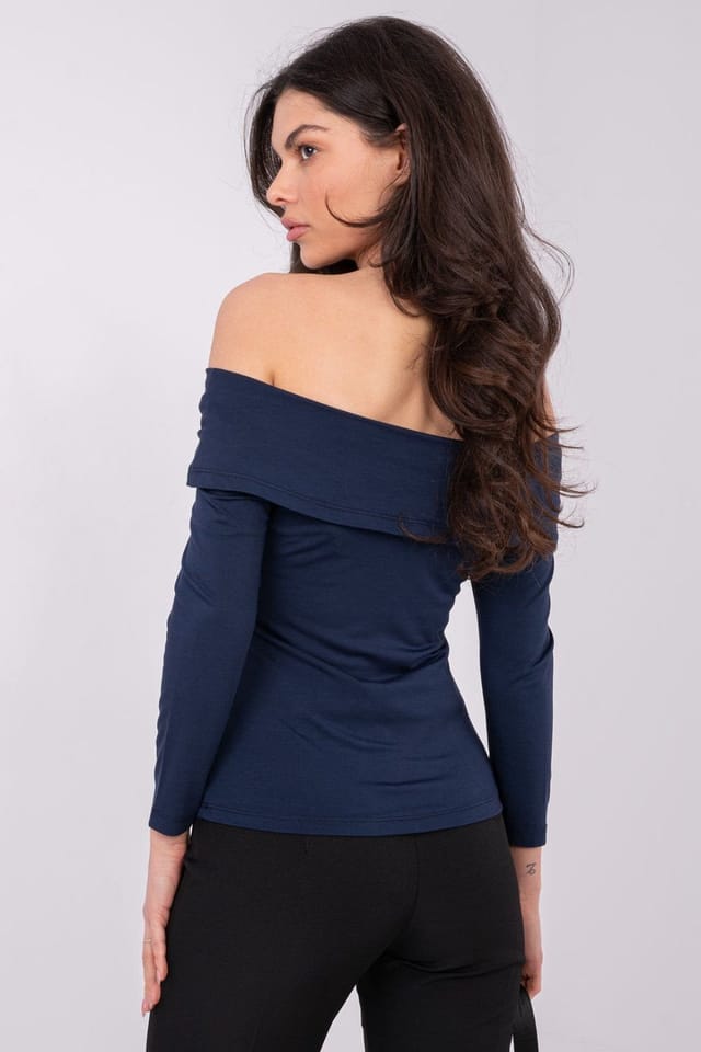 Love Lace Love Lace Women's Viscose Off-Shoulder Fitted Everyday Blouse in Blue - 3