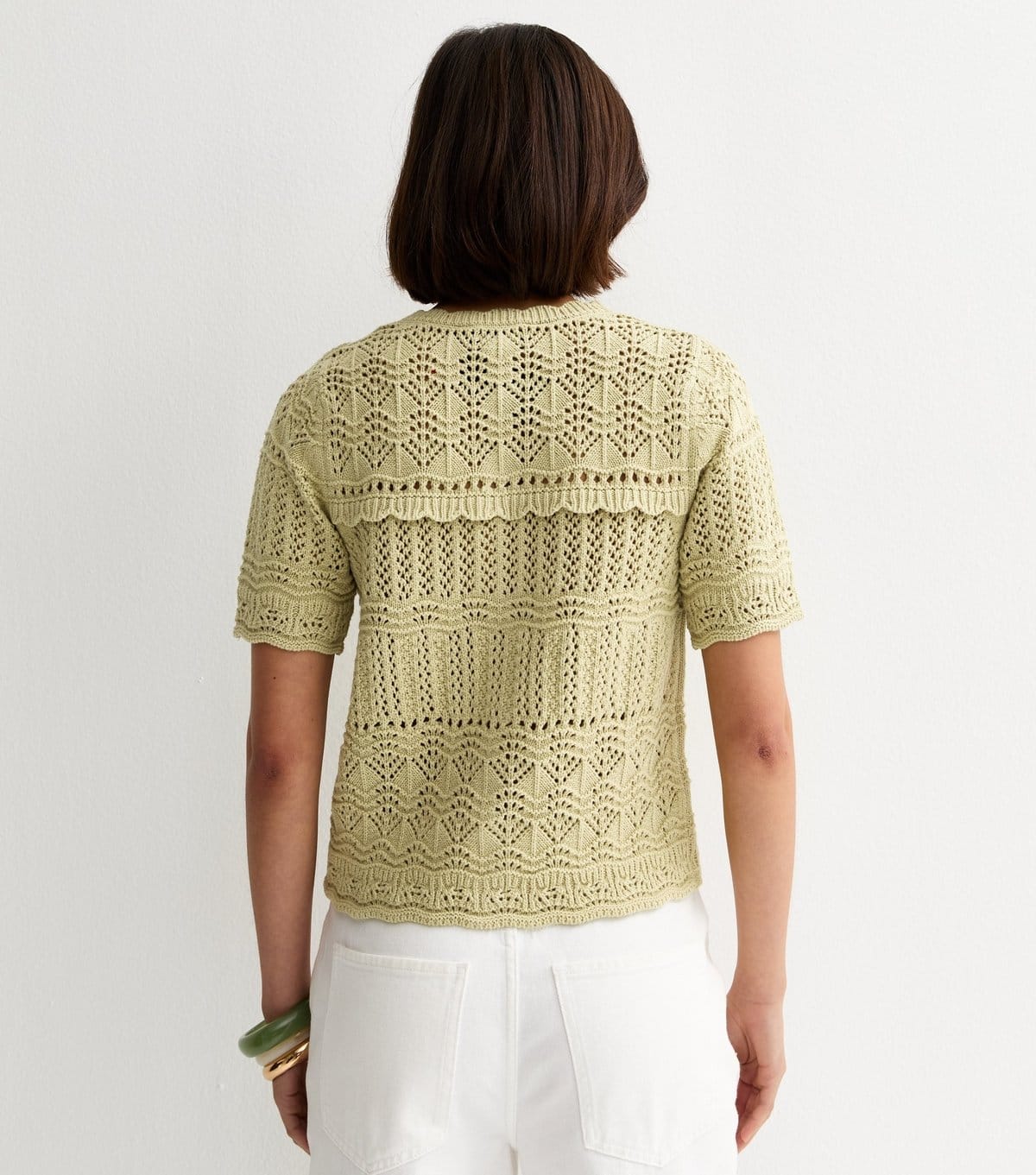 New Look Women's Green Cotton Rich Patterned Knit Short Sleeve Cardigan New Look - 4