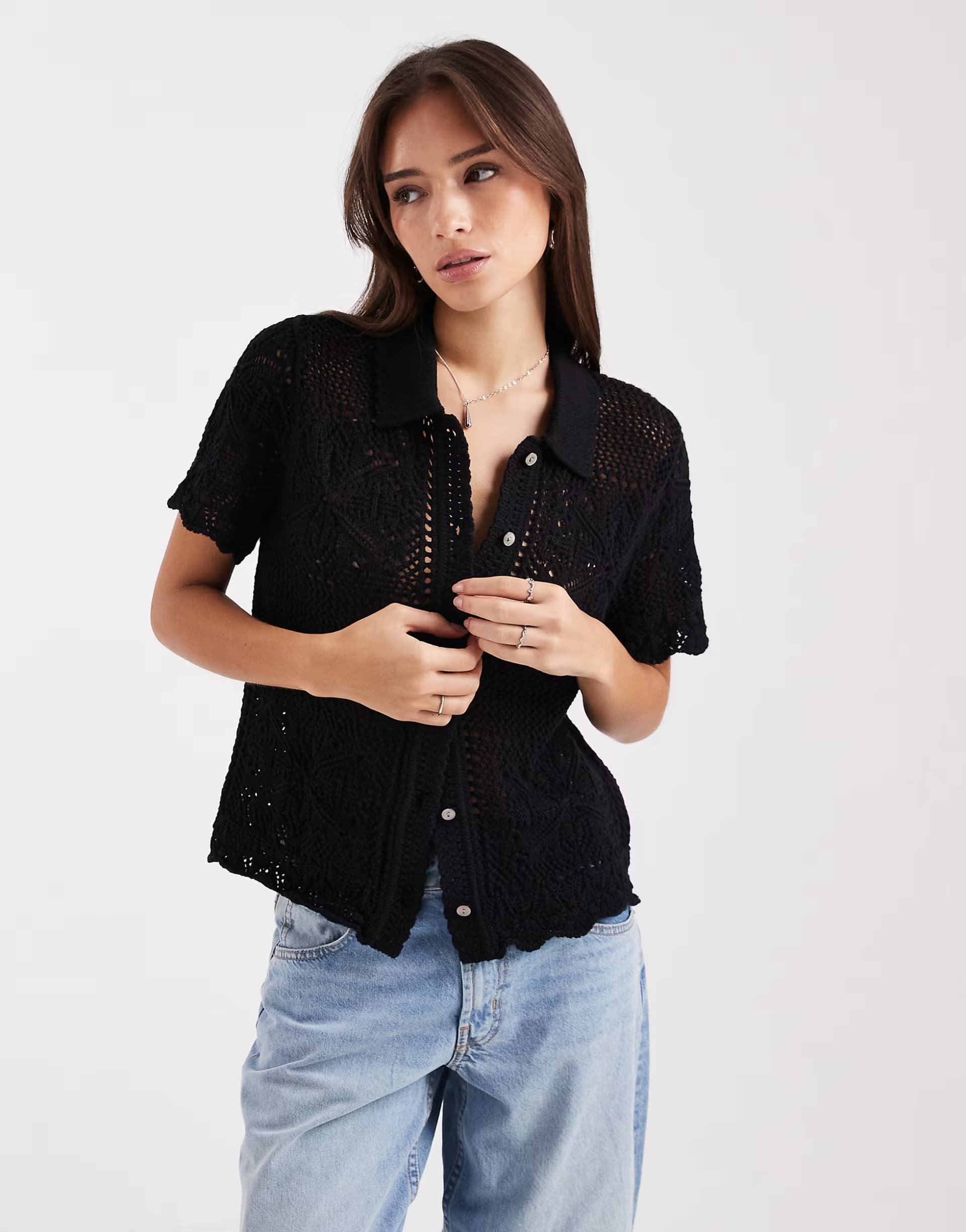 ASOS Levi's Susanna floral crochet shirt in black
