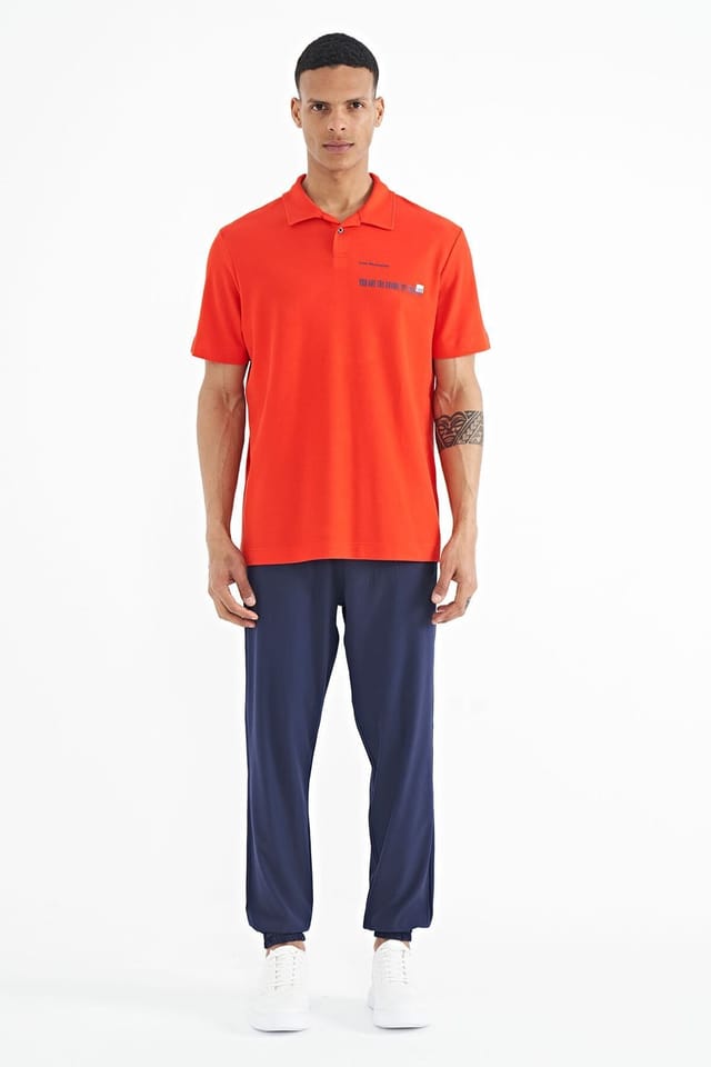 Tommy Life Tommy Life Men's Cotton Polo T-Shirt With Text Print in Orange - 2