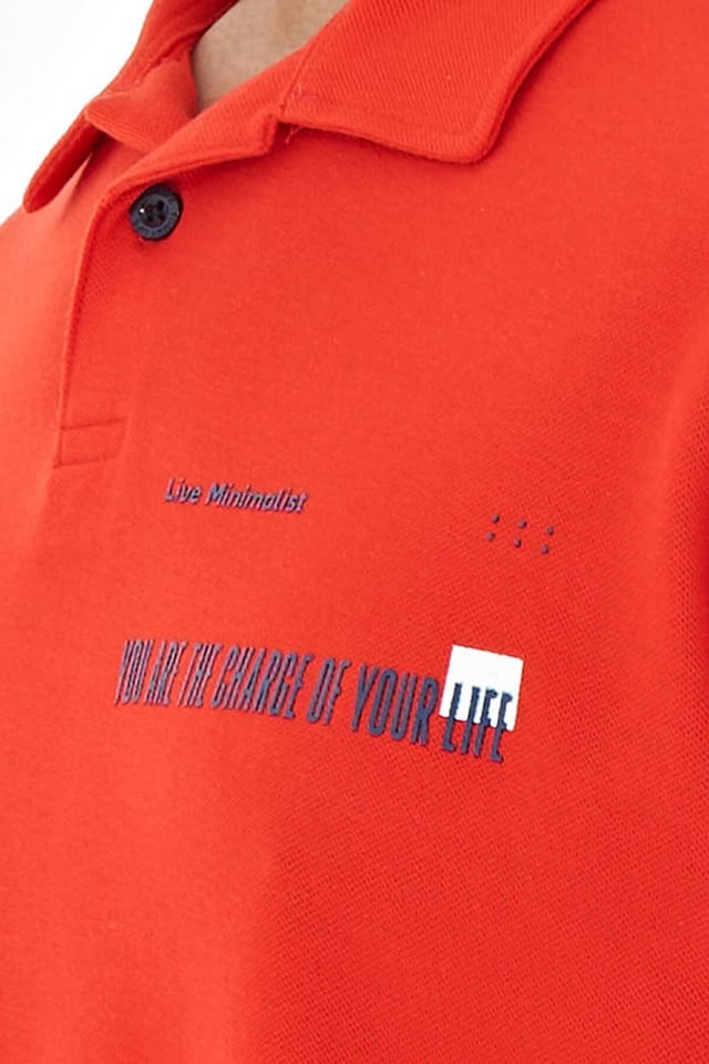 Tommy Life Tommy Life Men's Cotton Polo T-Shirt With Text Print in Orange - 3