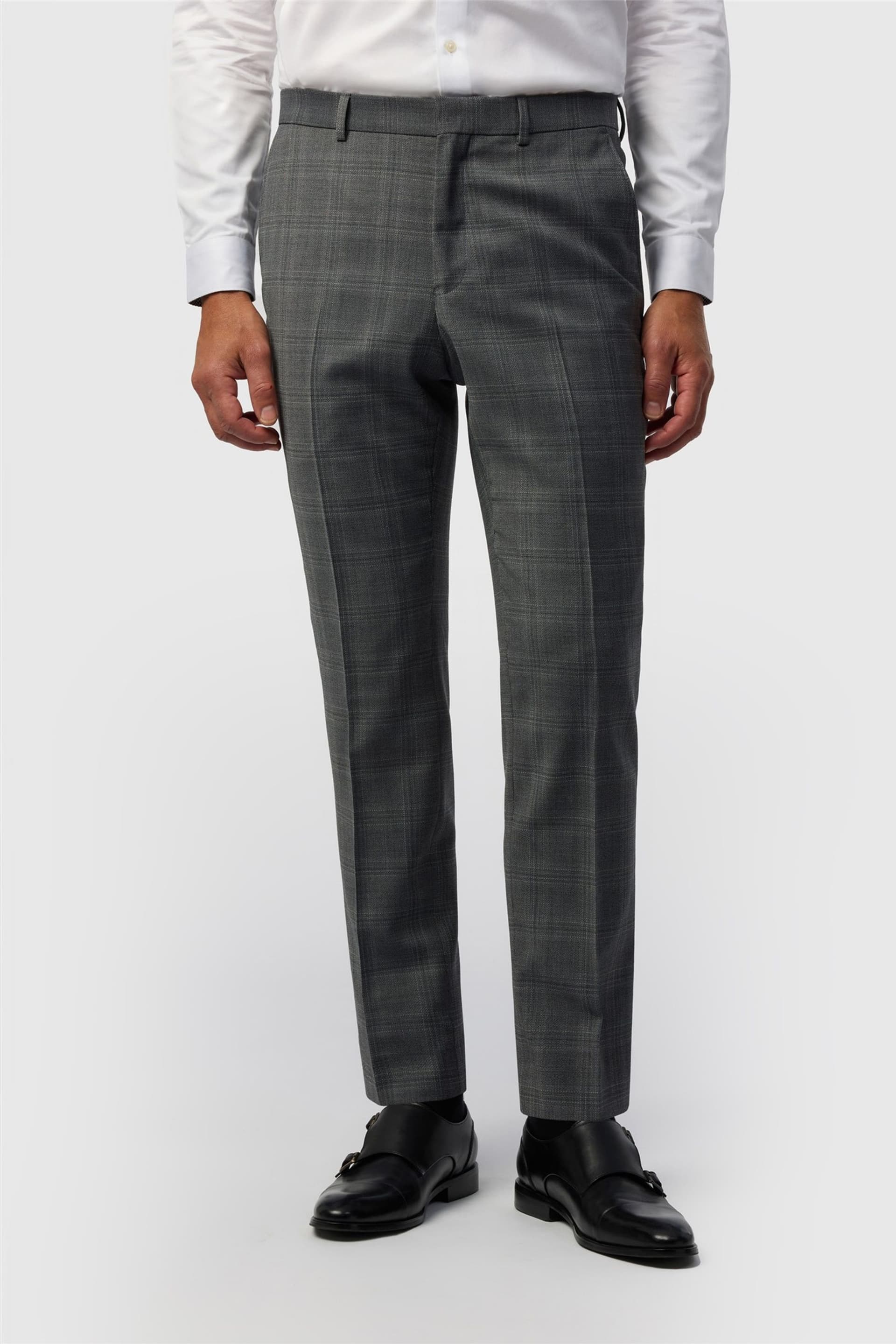 Ted Baker Ted Baker Men's Flat Fronted Checked Slim Fit Suit Trousers in Mid Grey