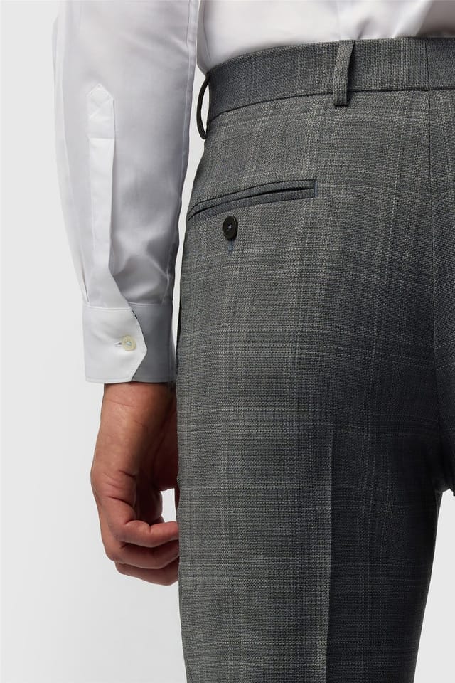 Ted Baker Ted Baker Men's Flat Fronted Checked Slim Fit Suit Trousers in Mid Grey - 2