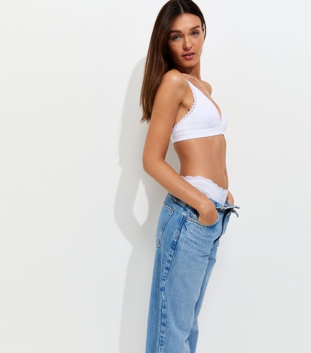 New Look Women's White Ribbed Lace Trim Bralette New Look - 2