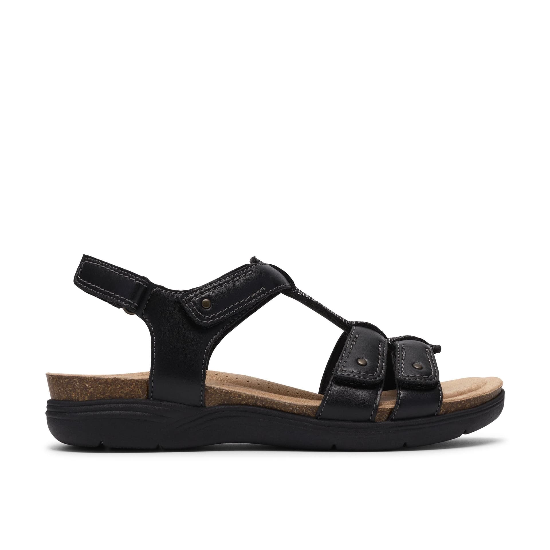 Clarks Clarks Women's April Cove Black Leather Flat Sandals