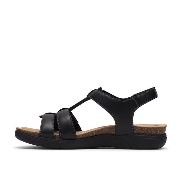 Clarks Clarks Women's April Cove Black Leather Flat Sandals - 2