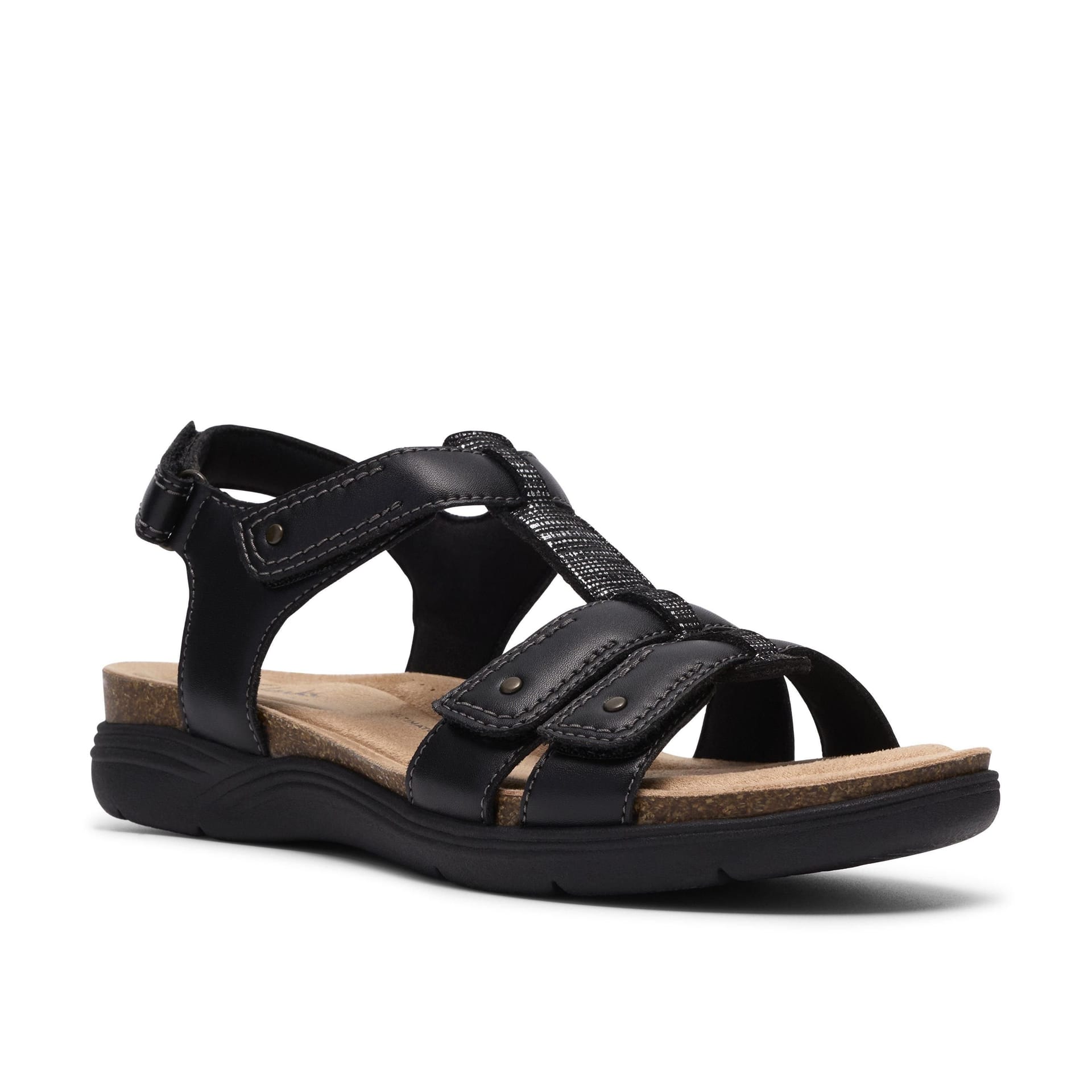 Clarks Clarks Women's April Cove Black Leather Flat Sandals - 4