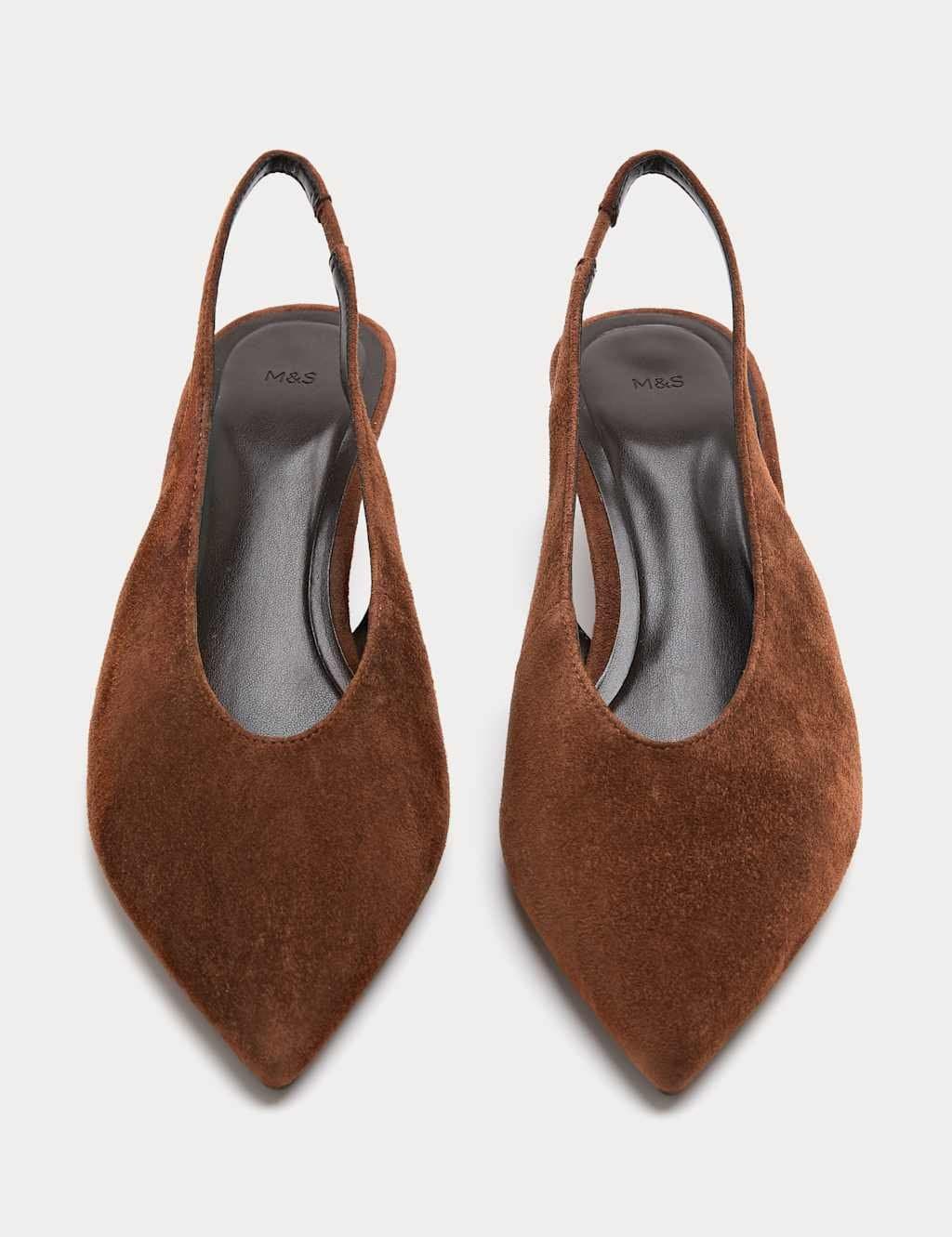 Marks & Spencer M&S Suede Cone Heel Pointed Slingback Court Shoes Dark Tan