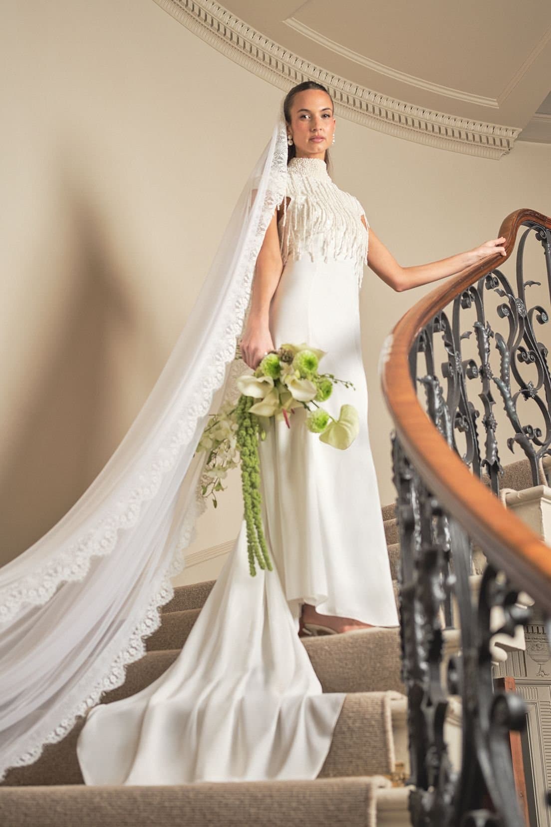 Coast Coast Women's Pearl Fringed High Neck Embellished Wedding Dress in Ivory