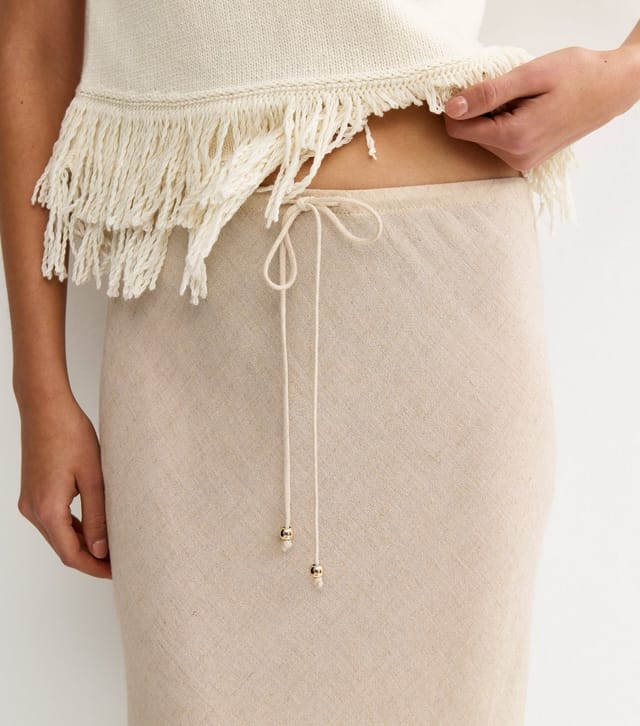 New Look Women's Stone Linen Look Bias Cut Midi Skirt New Look - 3