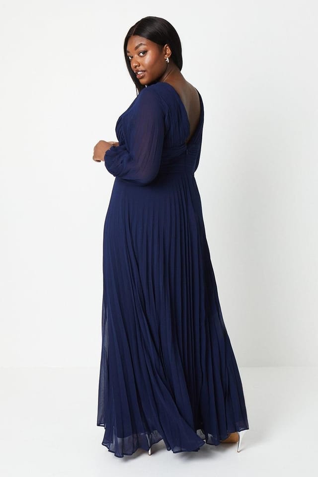 Coast Coast Women's Plus Wrap Front Pleated Georgette Maxi Dress in Navy - 3