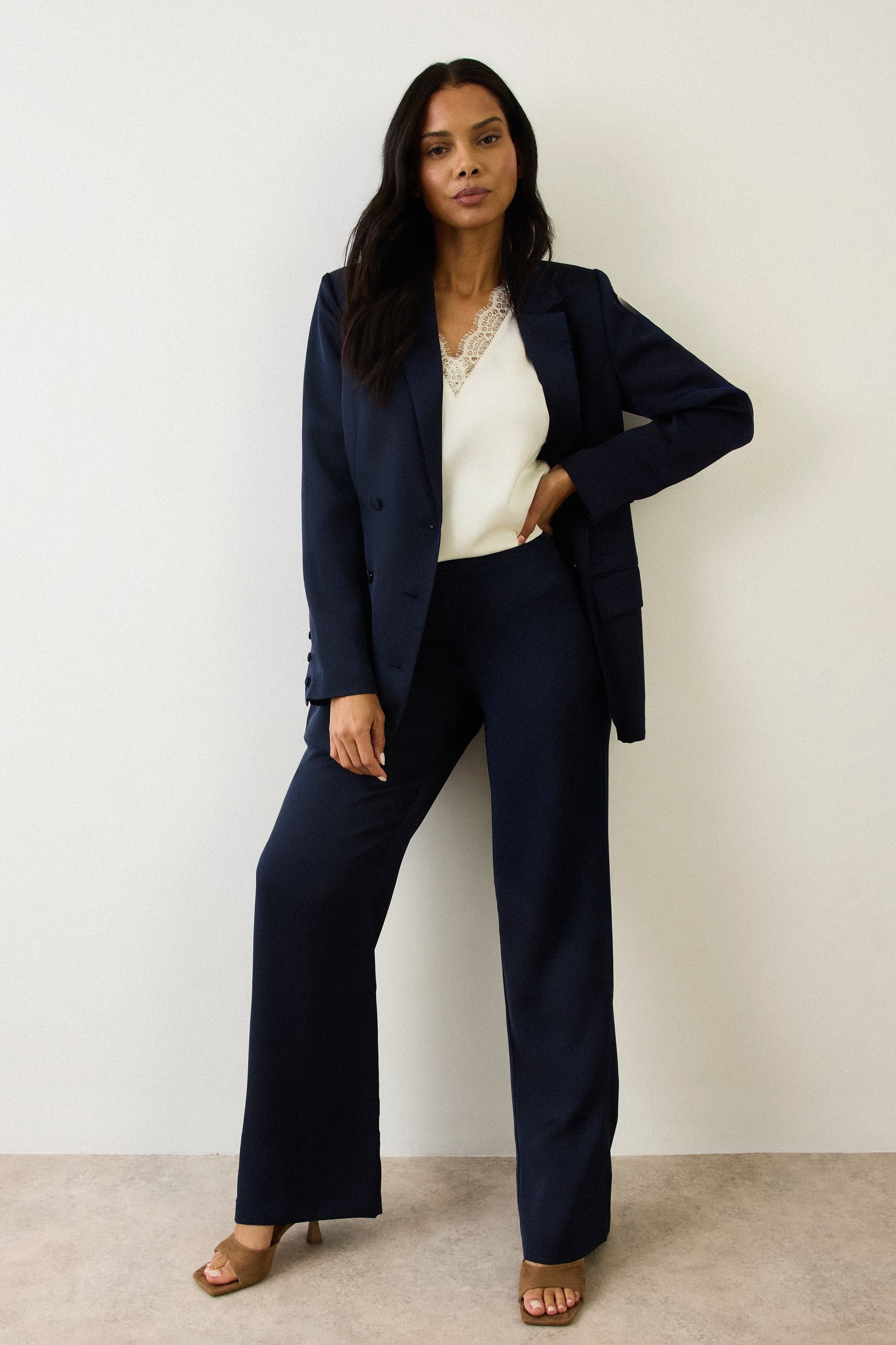 Wallis Wallis Women's Satin Double Breasted Blazer Coord in Navy