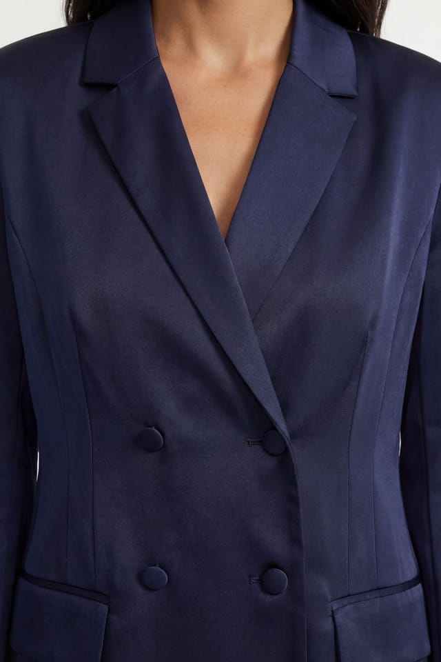 Wallis Wallis Women's Satin Double Breasted Blazer Coord in Navy - 2