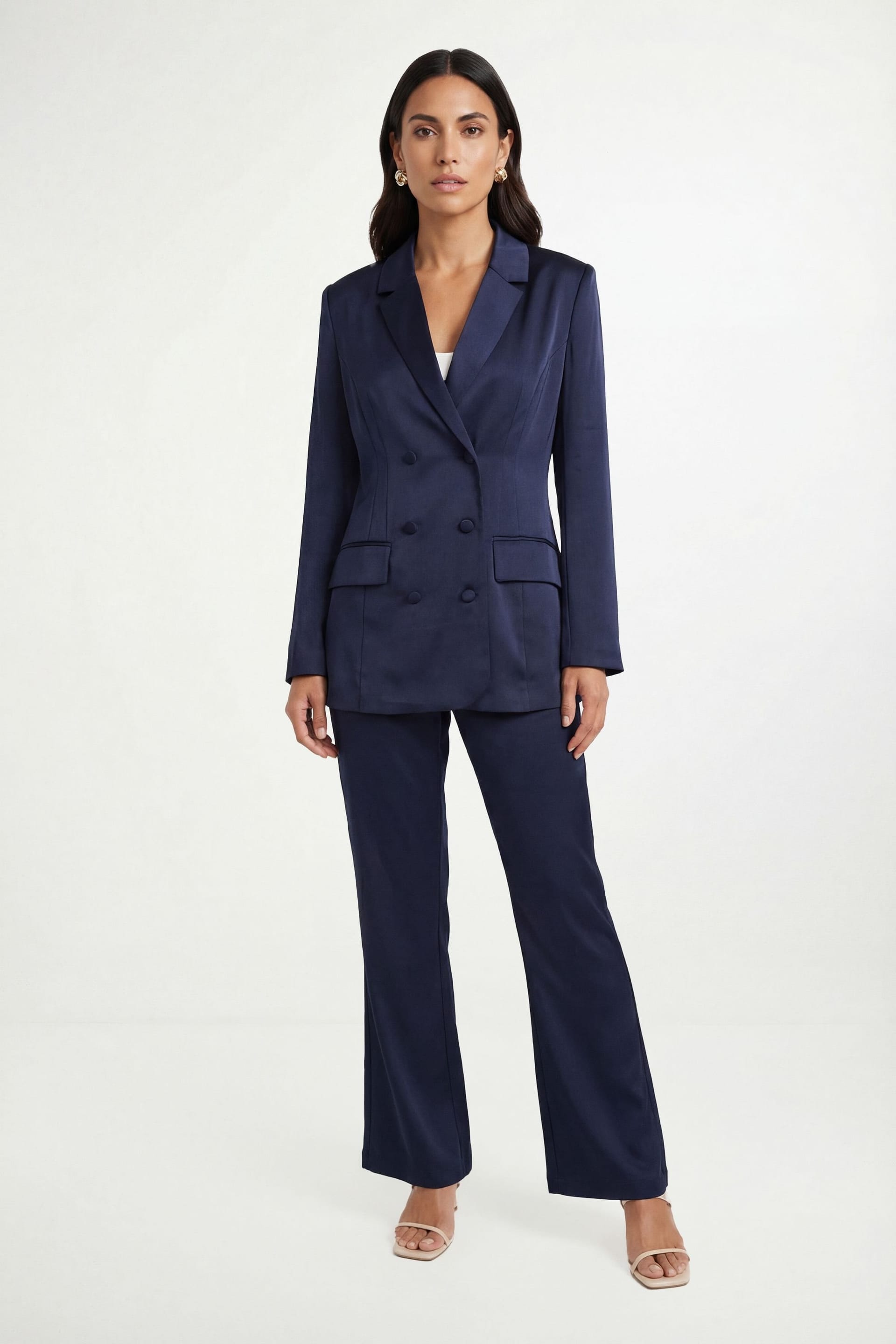 Wallis Wallis Women's Satin Double Breasted Blazer Coord in Navy - 4