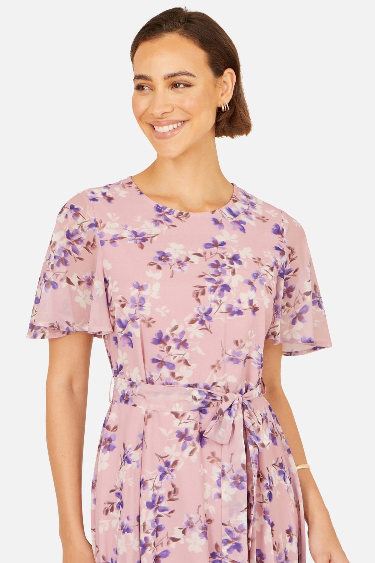 Yumi Yumi Women's Blossom Skater Midi Dress With Angel Sleeves in Dusty Pink - 4