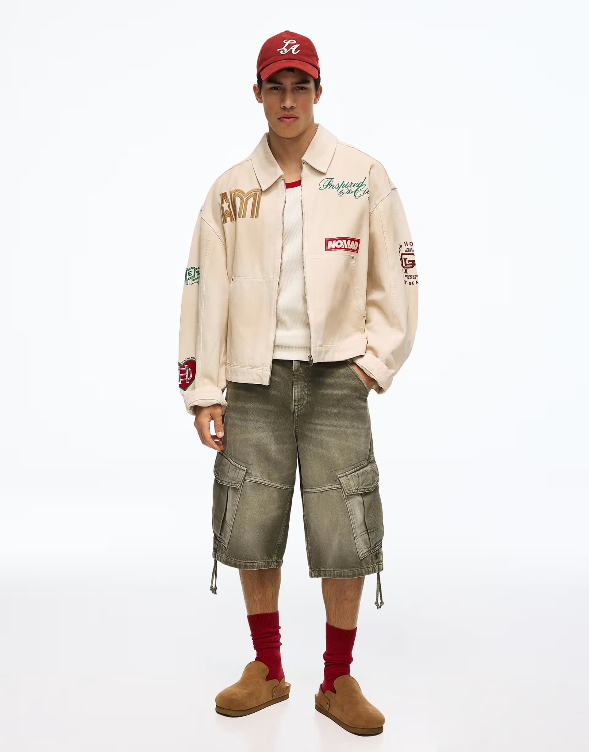 ASOS Bershka Patched jacket in ecru