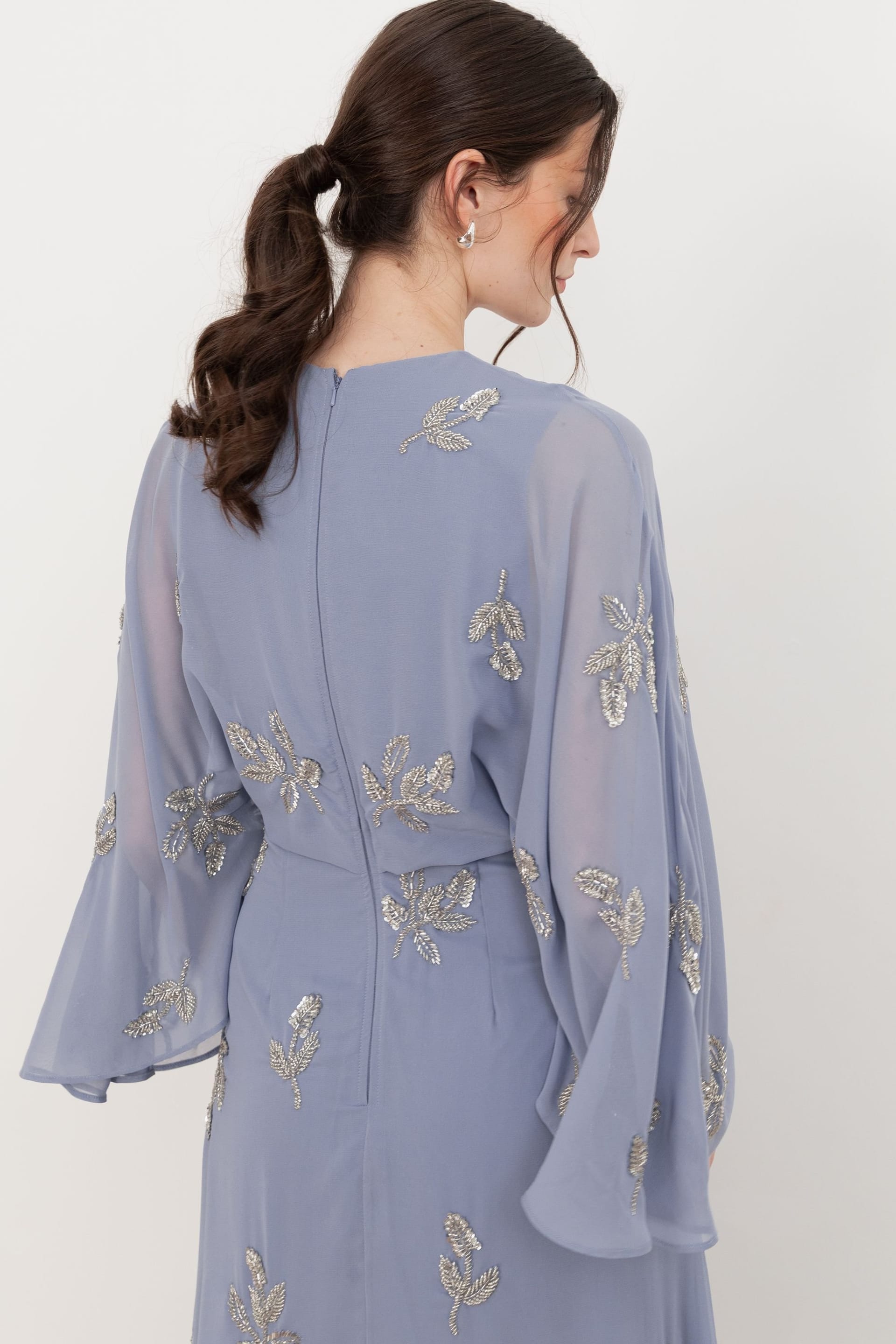 Maya Deluxe Maya Deluxe Women's Floral Embellished Cape Sleeve Maxi Dress in Blue - 4