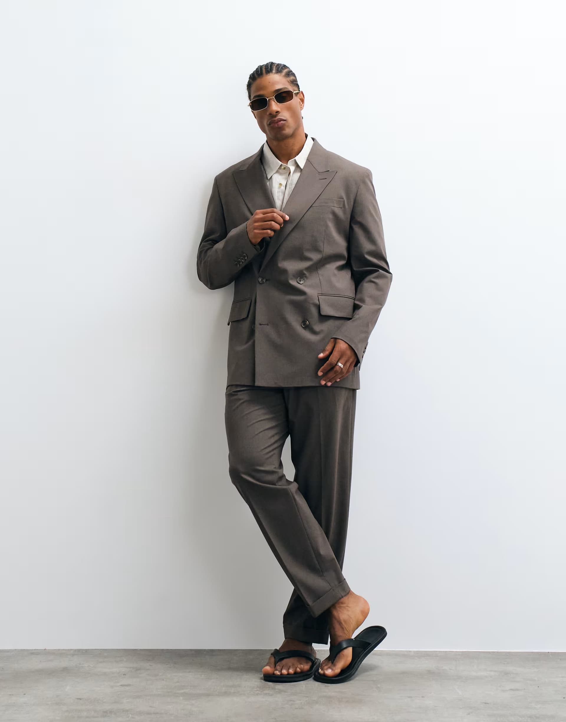 ASOS Mango Boston regular fit double breasted suit blazer & trouser co-ord in mid brown
