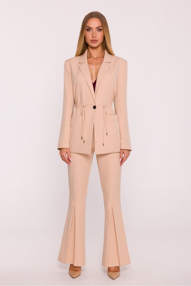 Love Lace Love Lace Women's Elegant Flared High Waisted Suit Trousers in Beige - 2