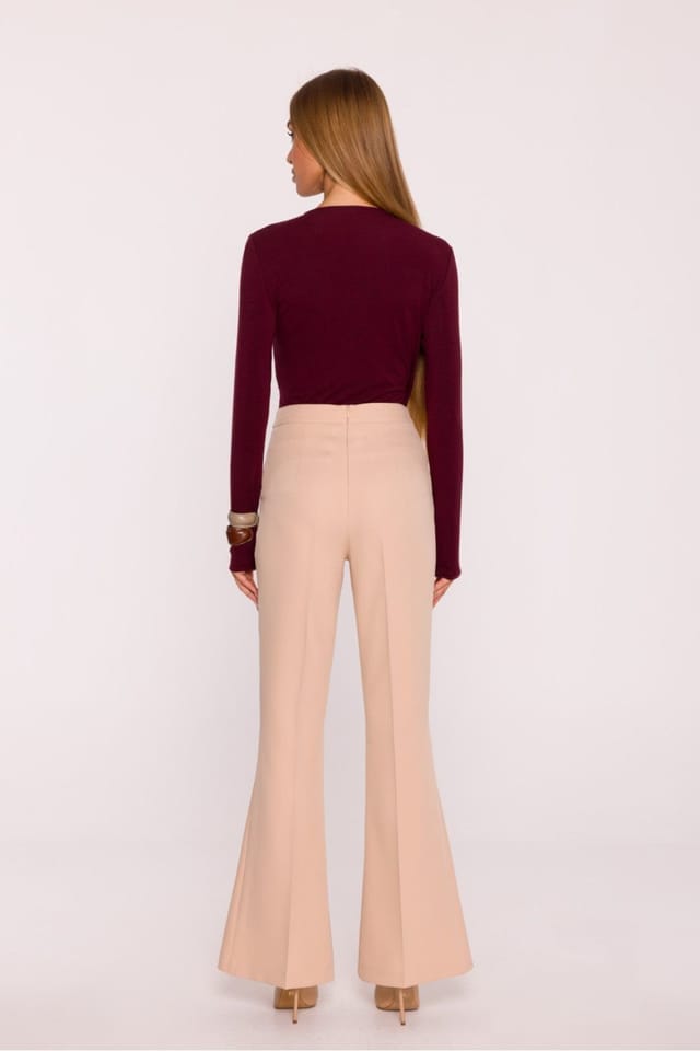 Love Lace Love Lace Women's Elegant Flared High Waisted Suit Trousers in Beige - 3